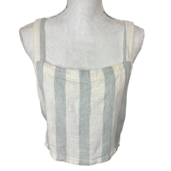 Madewell Women’s L Blue Striped Crop Top Linen Blend Smocked Back EUC - Picture 1 of 13